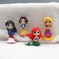 5cm 4pcs/lot Disney princess Snow white Rapunzel Mulan Ariel figure PVC statue collection model home decoration Girl kids gift