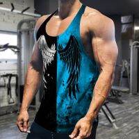 Men Vest 3D Digital Print Patchwork Summer Color Block Quick Dry Breathable Undershirt Fitness Vest Top Sports Streetwear