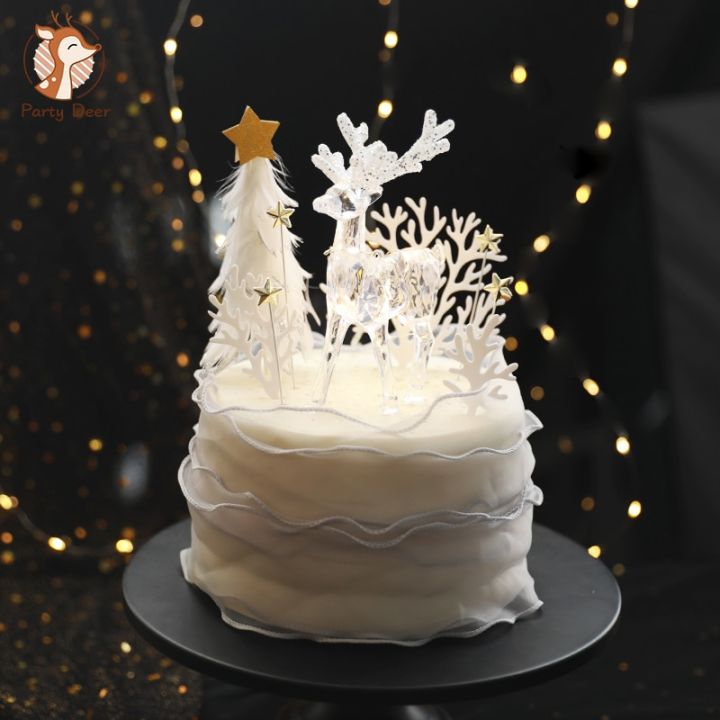 [Hot K] WHite crystal Sika Deer Cake Toppers Star Tree Decorations ...