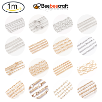 Beebeecraft 1 m ทองเหลืองสายโซ่บัดกรีรูปไข่แบน Links Chain 18K Gold Plated Spool สำหรับเครื่องประดับ DIY ทำ