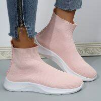 High Top Breathable Knitted Flats Women 2022 Autumn Slip on Non-slip Casual Shoes Woman Plus Size 43 Thick Bottom Sock Shoes