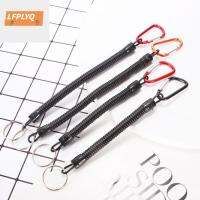 LFPLYQ สร้อยข้อมือพวงกุญแจ Carabiner โลหะสำหรับตั้งแคมป์พวงกุญแจสำหรับเดินป่ากลางแจ้งอุปกรณ์รักษาความปลอดภัยป้องกันการสูญหายพวงกุญแจเชือกยืดหยุ่นสปริงสปริงสายเชือกตกปลา