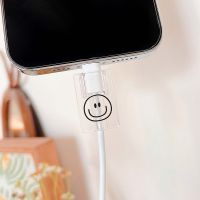 Ring round black smile cartoon bite usb cable protector case holder winder cord data line for apple iphone fast charging 18/20W