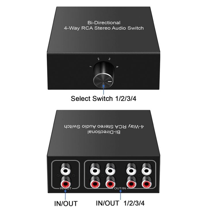 2x-4-way-stereo-l-r-sound-channel-bi-directional-audio-switcher-1-in-4-out-4-in-1-out-audio-switch-splitter