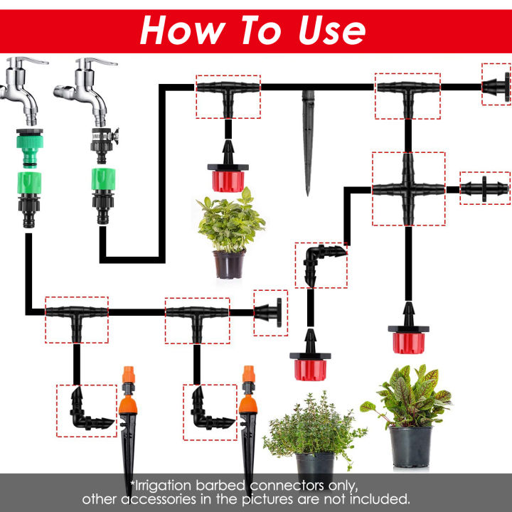 250-pieces-irrigation-fitting-kit-drip-irrigation-barbed-connectors-compatible-with-1-4-inch-water-hose-connectors-for-garden-lawn-drip-systems-30-4-way-coupling-30-elbows-90-straight-barbs-30-end-plu