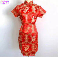 CKYY ชุดจีน cheongsam สีแดงซิปข้างสีแดงใหม่