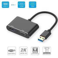 Konverter adaptor USB 3.0 ke HDMI VGA konverter USB 1080P HDMI dan VGA Sync Output untuk komputer Laptop ke Monitor/TV tampilan layar ganda