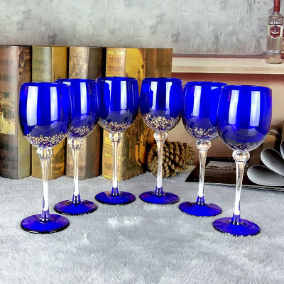 แก้วคริสตัลสีจุดทองทรายสีฟ้าสุดสร้างสรรค์แก้วชุดไวน์จุดทองสีเรียบง่าย
