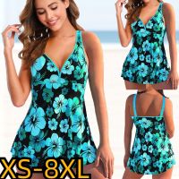 New 2022 Women Sexy Loose Swimdrss Flower Printed Tankini Summer High Waist Two Pieces Beach Suit Swimsuit Swimming Trunks