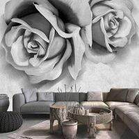 Custom Wall ภาพวาดวอลเปเปอร์ซีเมนต์สีเทา3D Embossed Rose ดอกไม้ห้องนอนห้องนั่งเล่นโซฟาทีวีพื้นหลัง Decor Self-Adhesive ภาพจิตรกรรมฝาผนัง Wallpaper