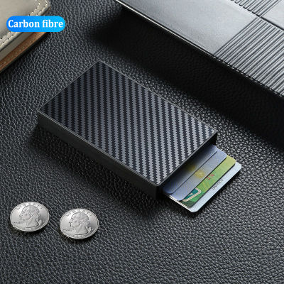 กระเป๋าผู้ชายธุรกิจที่ใส่บัตรประชาชนคาร์บอนไฟเบอร์ RFID แบบใหม่กระเป๋าแบรนด์เนมแบบมินิมอลสำหรับที่ใส่บัตรบัตรเครดิตสมุดสะสมเหรียญกล่อง