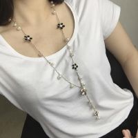 Korean Version New Fivepetal Sweater Chain Long Pearl Tassel Five-leaf Flower Necklace Fashion Accessories Womens Free Shipping