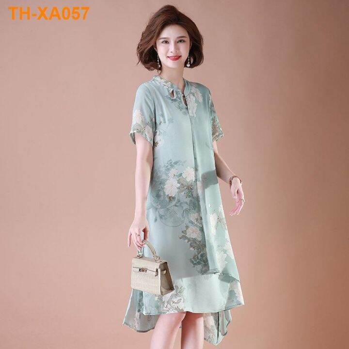 ชุดฤดูร้อนแม่วัยกลางคนสไตล์ตะวันตกปรับปรุงชุด-cheongsam-ใหม่-40-ปี-50-ผู้หญิงวัยกลางคนและผู้สูงอายุฤดูร้อนอารมณ์กระโปรง