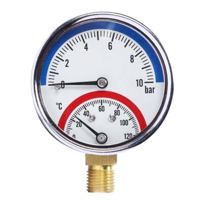 High Precision Thermo-manometer G1/4 Thread Reliable Easy Installation 0-120 ℃ 0-10 Bar Measuring Range for Water Gas