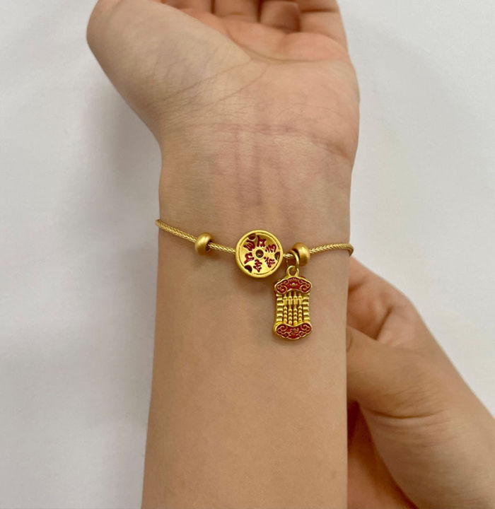 สร้อยข้อมือลูกคิดนำโชคทำด้วยมือแบบ-diy-สร้อยข้อมือโอนเงินทอง24k-สำหรับจะไม่จางชายและหญิงมอบของขวัญและเครื่องประดับพัฒนาได้รับความนิยม