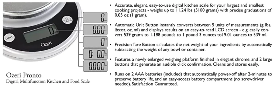 Pronto Digital Multifunction Kitchen and Food Scale in Elegant