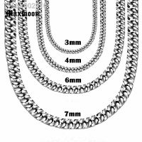 ❂卐◄ Maxmoon Stainless Steel Curb Cuban Necklace for Men Women Gold Black Silver Color Steel Curb Chain Necklace 20-90cm Fashion