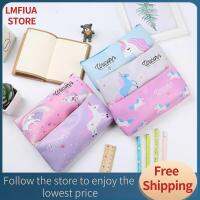 LMFIUA STORE เคสปากกายูนิคอร์นหนัง PU สี่สีความจุมากเครื่องเขียนนักเรียนกันฝุ่นฉบับภาษาเกาหลีรุ้งยูนิคอร์นปากกายูนิคอร์นกระเป๋าดินสอนักเรียน