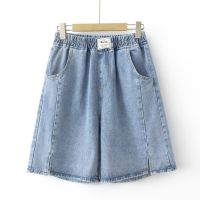 【มีไซส์ใหญ่】Plus Size Womens Wide Leg Denim Summer Shorts Elastic Waist Solid Color Casual Female Shorts with Pockets