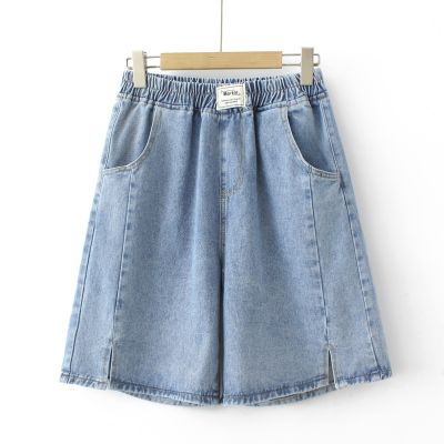 【มีไซส์ใหญ่】Plus Size Womens Wide Leg Denim Summer Shorts Elastic Waist Solid Color Casual Female Shorts with Pockets