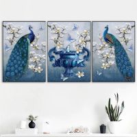 Illustration Style Peacock Animal Picture Canvas Painting Living Room Bedroom Wall Art Interior Decoration Painting No Frame