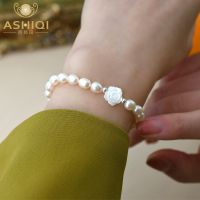 ASHIQI Natural Freshwater Pearl Shell Flower Bracelet 925 Sterling Silver Fashion Jewelry For Girl