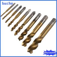 BUCHE 9pcs HSS6542 ชุดสกรูแตะ M2 M2.5 M3 M4 M5 M6 M8 M10 M12 ทองสีทอง ดอกสว่านเจาะเกลียว เครื่องมือสำหรับมือ ดอกต๊าปเจาะ เครื่องสกรูยึด