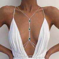 New Fashion Emerald Green Crystal Chest Chain Bras Chain Body Jewelry For Women Trendy Sexy Rhinestone Body Chain Beach Party