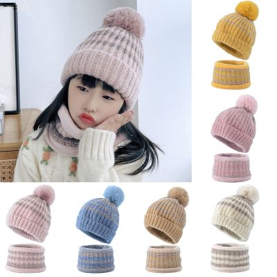 หมวก Pom Bobble ฤดูใบไม้ร่วงและฤดูหนาวสำหรับเด็กเพื่อความอบอุ่นในน้ำหมวกผ้าพันคอหมวกไหมพรมชุดเด็กหญิงชุดผ้าพันคอ