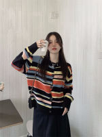 Real Shot Cost-Effective ~ Rainbow Striped Sweater Cardigan Women in