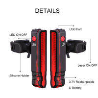 Jollic ไฟท้ายจักรยาน USB 1ชิ้น 2ชิ้นไฟท้ายรถจักรยาน5 LED ไฟ3โหมดไฟหลังจักรยานไฟเตือนความปลอดภัย