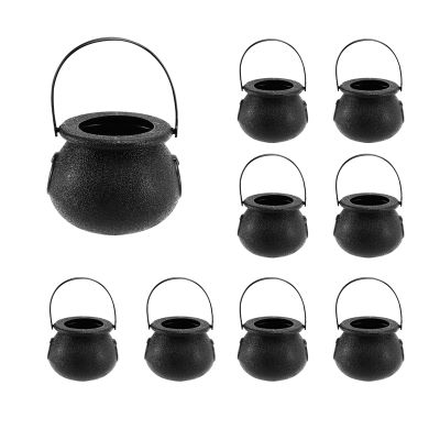 24 Pack Plastic Black Witch Candy Bowls Cauldrons,Pot with Handle ,for Halloween, Easter, St Patricks Day Party Favors