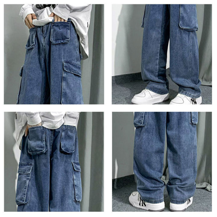 yipinyouyou-กางเกงขายาวขากว้างมีกระเป๋าหลายกางเกงลำลองสำหรับผู้ชายดีไซน์แบบกางเกงยีนคาโก้