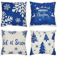 4pcs Christmas Blue Snowflake Pillowcase Delicate Linen Pillowcases Linen Pillow Covers Living Room Bedroom Pillowcase