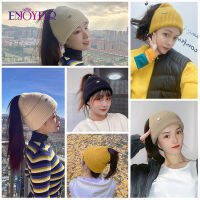 ENJOYFUR Women Winter Knit Ponytail Hats Warm Messy High Bun Autumn Beanie Tail Soft Stretch Female Outdoor Runner Knitted Caps