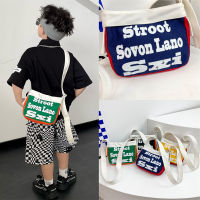 Contrast Canvas Bag เด็กผู้หญิง Cross Body Bags Boys Shoulder Bags Little Boys Kids Bags High Quality Fashion Alphabet Accessories Casual Bags About 7yrs กระเป๋า