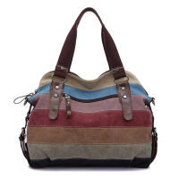 Women Canvas Handbag Striped Patchwork Shoulder Bag Famous Brand Handbags Large Tote Bag Messenger Crossbody Rainbow Bags XA274C