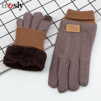 Winter Mens Warm Gloves Cloth Velvet Windproof Thickened Touch Screen Outdoor Driving Riding Motorcycle Male Mittens