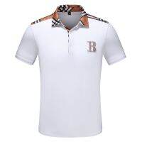 Summer Bs New Lapel Short-sleeved Mens Cotton Plaid Stitching Short-sleeved High-end Breathable Sweat-absorbing POLO Shirt