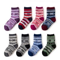 Children Winter Wool Socks Fair Isle Jacquard Weave Pattern Socks for Boys Girls Warm Thick Socks Kids Christmas Footwear Baby