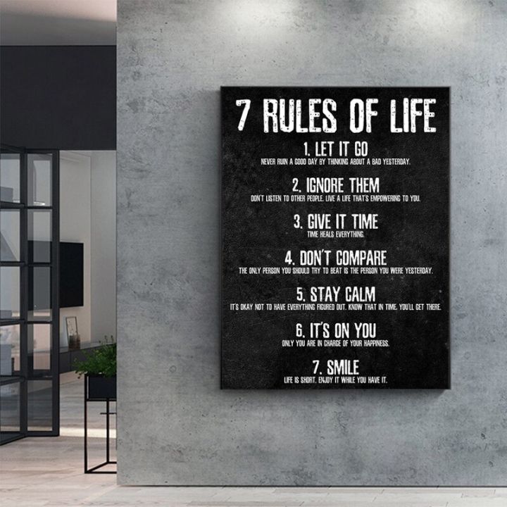 7-rules-of-life-นาฬิกาภาพวาดผ้าใบความคิดของคุณสร้างแรงบันดาลใจโปสเตอร์และพิมพ์ภาพผนังศิลปะสำหรับ-living-home-decor