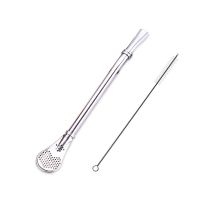 1PC Stainless Steel Straws Metal Straw Tubules Yerba Mate Filter Spoons Reusable Tube Tea Tools + Cleaner Brush Bar Accessories Specialty Glassware