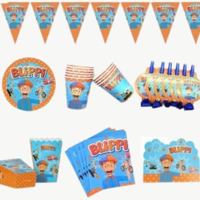 พร้อมส่งจากไทย จานปาร์ตี้และแก้วน้ำกระดาษ ลายBlippi สุดน่ารัก สำหรับจัดปาร์ตี้วันเกิด