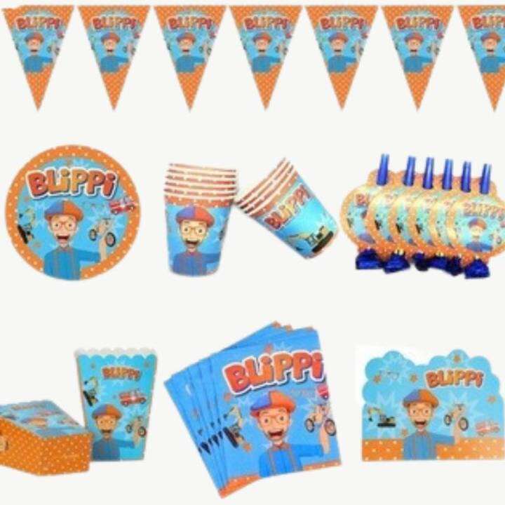 พร้อมส่งจากไทย-จานปาร์ตี้และแก้วน้ำกระดาษ-ลายblippi-สุดน่ารัก-สำหรับจัดปาร์ตี้วันเกิด