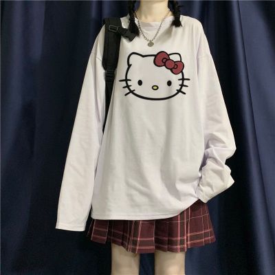 Hello Kitty Tshirt New Y2K Kawaii Anime Cartoon 2023 Sanrios Top Short Long Sleeve Oversized Harajuku Casual Loose Tee Girl Gift