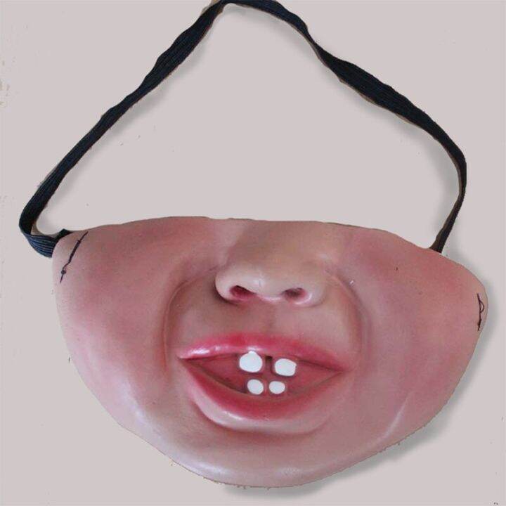 thumbnail image 2 of Funny Bald Head Half Face Mask – Big Eyes – Latex – Halloween Fancy Dress Costume 2 of 5