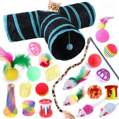 Cat Toys Tunnel Set 22 Pcs Cat Toys Kitten Set Cats Catnip Toy Kitten Feather Wand Cat Tunnel Cat Springs Mice And Bells Toys thrifty