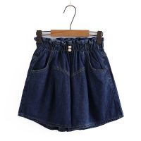 【มีไซส์ใหญ่】Plus Size XL-6XL Womens Solid Color Denim Shorts Elastic Waist Casual Wide Leg Summer Shorts with Big Pockets