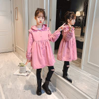 New 2021 Kids Girls Autumn Korean Pink Khaki Long Trench Coat For Children Teen Girls School Clothing Jacket Windbreaker Outwear