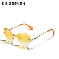 ของแท้ KINGSEVEN การออกแบบตราสินค้าวินเทจที่ไม่มีขอบแมวแว่นกันแดดผู้หญิงผู้ชาย R ตัดเลนส์ไล่โทนสีอาทิตย์แว่นตาหญิง UV400